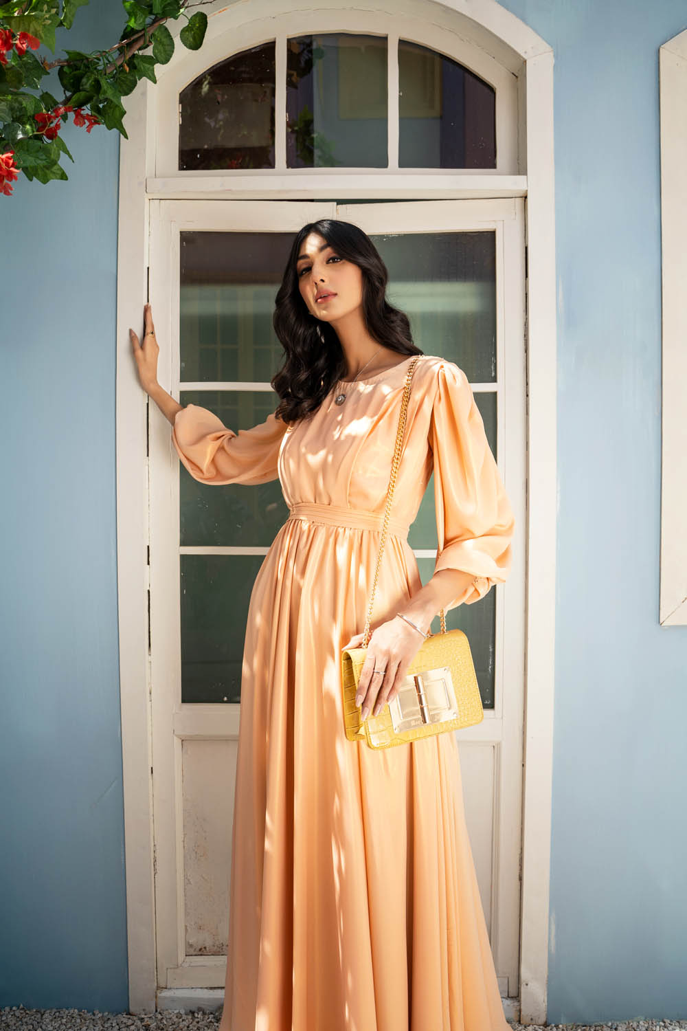 Peach Glow- Layered Chiffon Dress