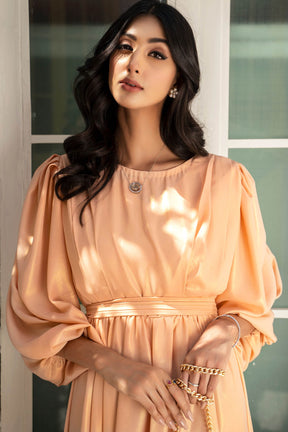 Peach Glow- Layered Chiffon Dress