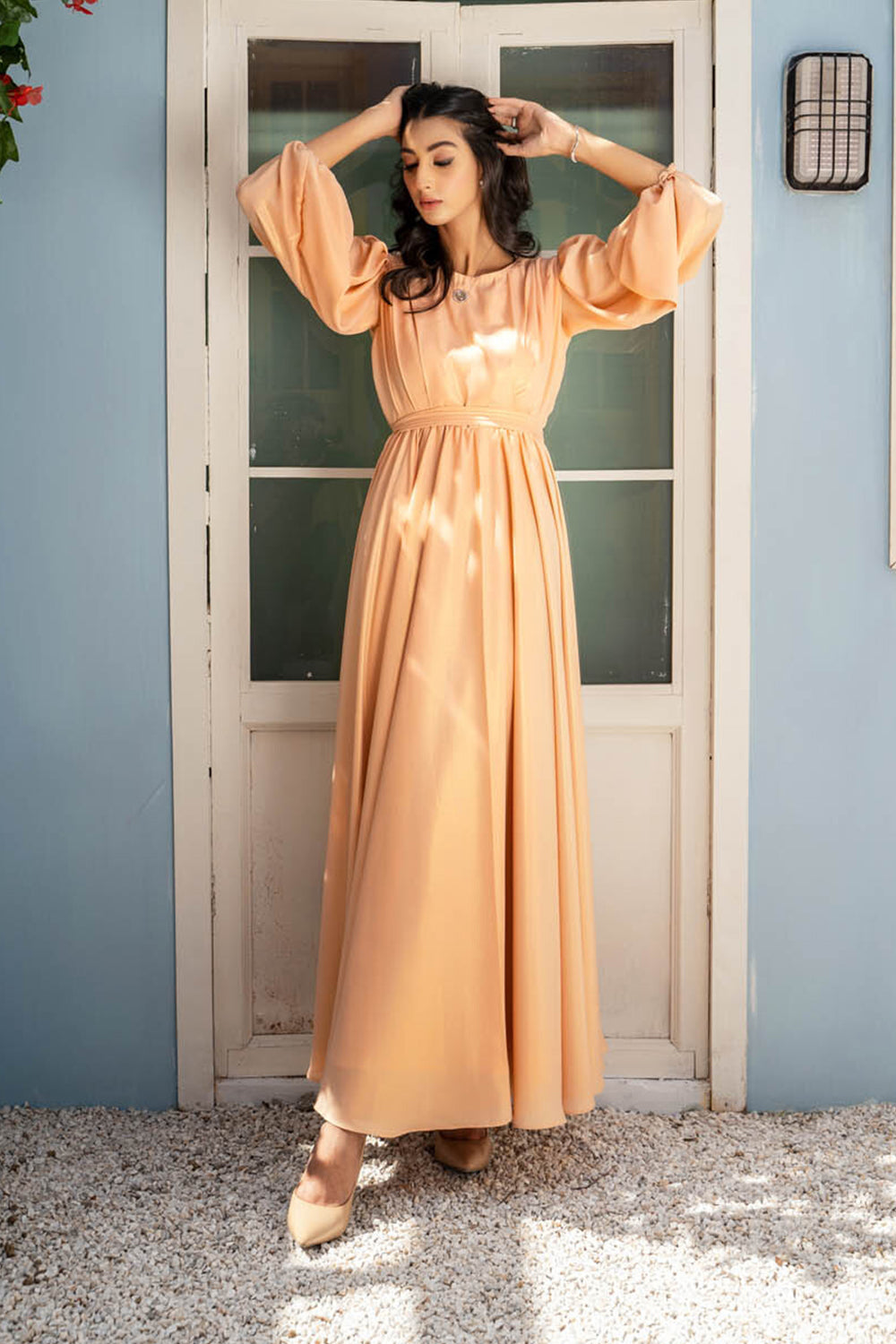 Peach Glow- Layered Chiffon Dress